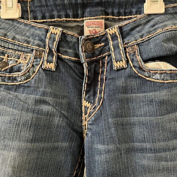True Religion Billy Super T Jeans Think Tan Stitching USA Y2K Women's Size 27 - Picture 9 of 16